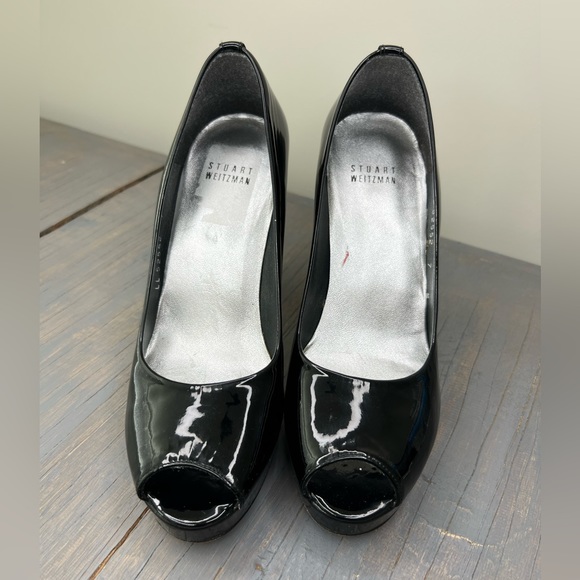 Black Peep Toe Stuart Weitzman Platform Pumps Size 7 - Picture 1 of 10